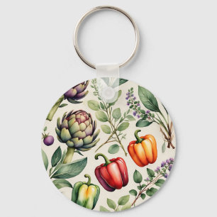 Watercolor Vegetable Garden Pattern Keychain