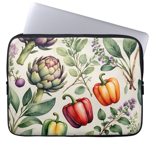 Watercolor Vegetable Garden Pattern Laptop Sleeve (Front)