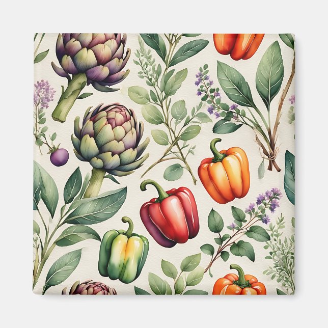 Watercolor Vegetable Garden Pattern Magnet (Front)