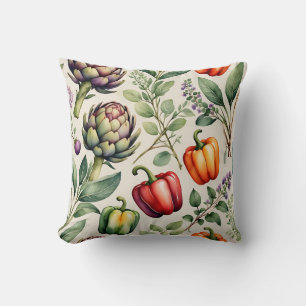 Watercolor Vegetable Garden Pattern Throw Pillow