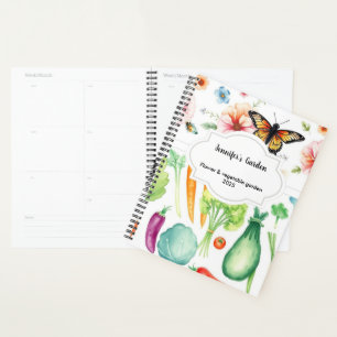 Watercolor vegetables flowers personal garden plan planner