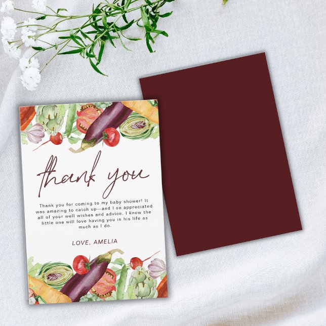  Watercolor Vegetables Neutral Gender Baby Shower Thank You Card (Creator Uploaded)