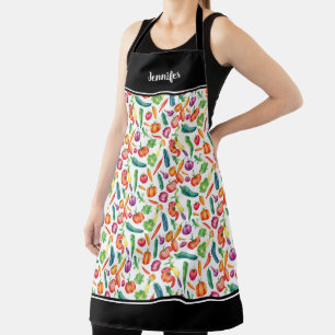 Watercolor vegetables pattern monogram name apron