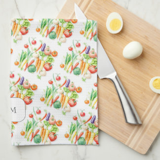 Watercolor vegetables pattern monogrammed kitchen towel
