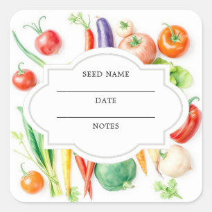Watercolor vegetables pattern seed saver envelope square sticker