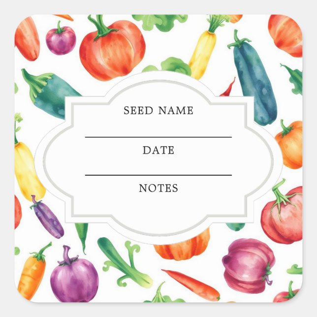 Watercolor vegetables pattern seed saver envelope square sticker (Front)