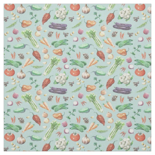 Watercolor Veggies & Spices Pattern Fabric (Swatch)
