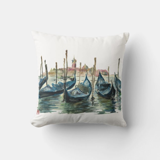 Watercolor Venice Throw Pillow (Front)
