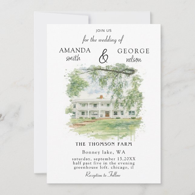 Watercolor Venue Wedding Invitation (Front)