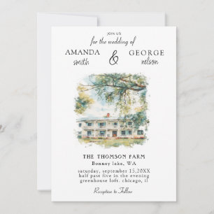 Watercolor Venue Wedding Invitation