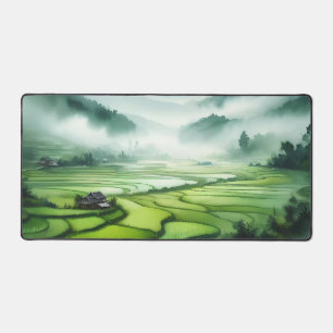 Watercolor Verdant rice paddies Desk Mat