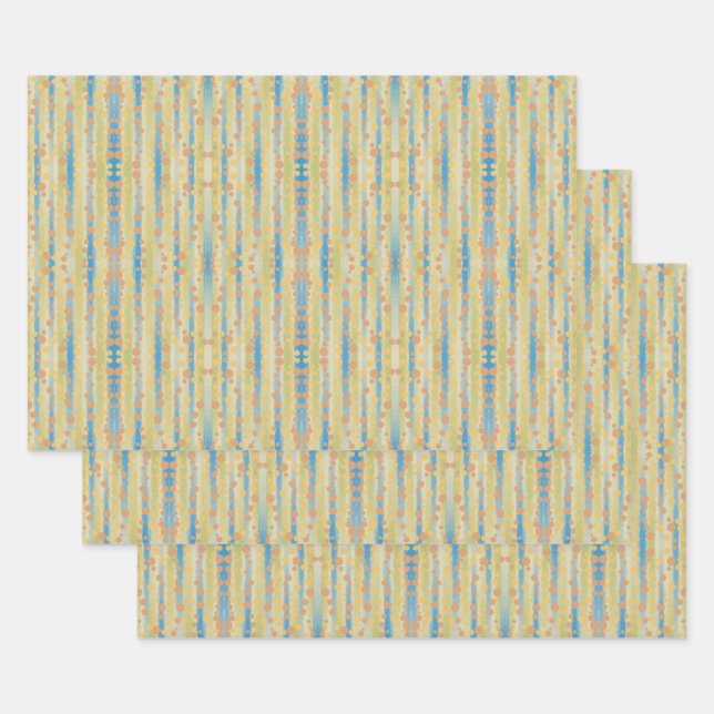 Watercolor Vertical Striped Polka Dots Pattern  Wrapping Paper Sheet (Set)