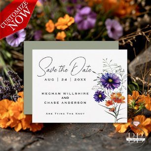 Watercolor Vibrant Orange and Purple Wildflowers  Invitation