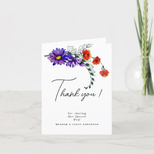Watercolor Vibrant Orange and Purple Wildflowers Thank You Card