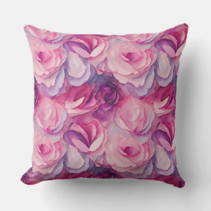 Watercolor Vibrant Painted Pink Spring Flowers Throw Pillow