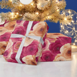 Watercolor Vibrant Painted Pink Spring Flowers Wrapping Paper