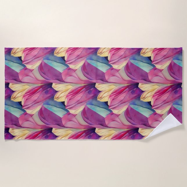 Watercolor Vibrant Painted Spring Flowers Beach Towel (Front)