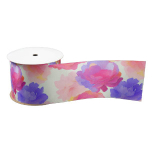 Watercolor Vibrant Painted Spring Flowers Satin Ribbon