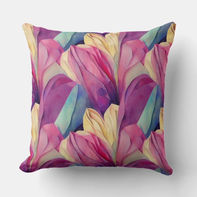 Watercolor Vibrant Painted Spring Flowers Throw Pillow (Front)