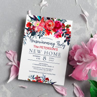 Watercolor vibrant red floral housewarming party