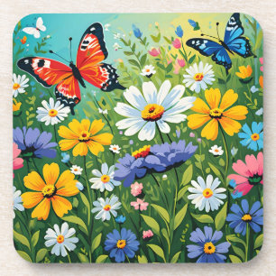 Watercolor Vibrant Spring Flowers Pattern Coaster