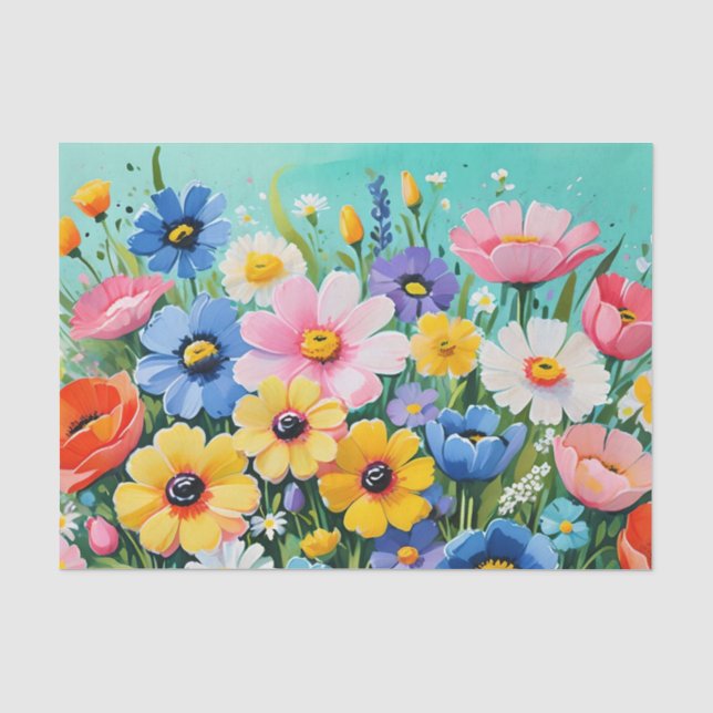Watercolor Vibrant Spring Flowers Pattern Tissue Paper (Front)