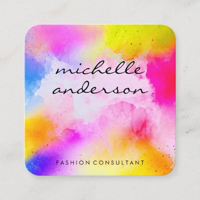 Watercolor Vibrant Square Business Card (Front)