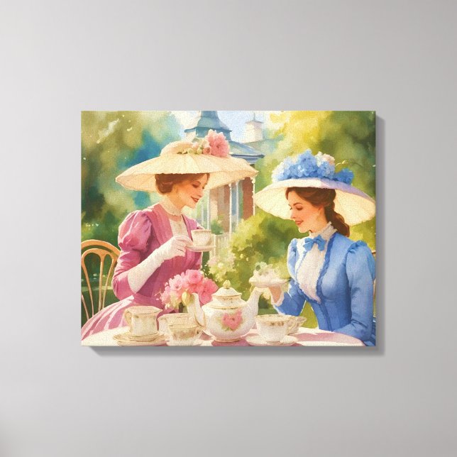Watercolor Victorian Tea Party Painting  Canvas Print (Front)