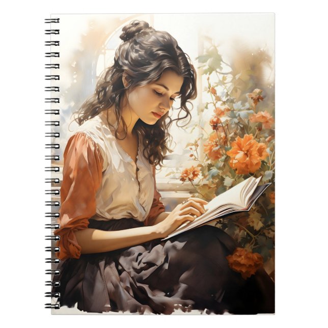 Watercolor Victorian Woman Lire Un Livre (Devant)