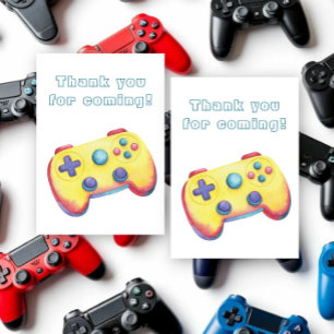 Watercolor Video Game Kids Birthday Thank You Card