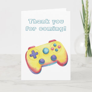 Watercolor Video Game Kids Birthday Thank You Card