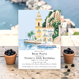 Watercolor Villa Boat Party Birthday Invitation