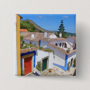 Watercolor village 2 inch square button