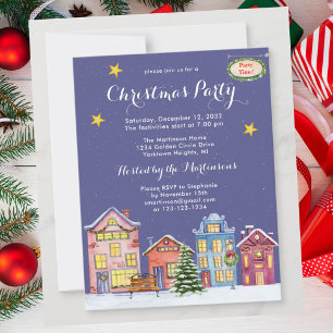 Watercolor Village de neige Noël Invitation à la f