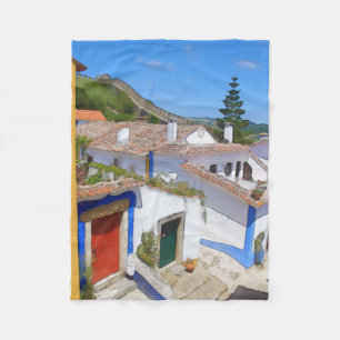 Watercolor village fleece blanket