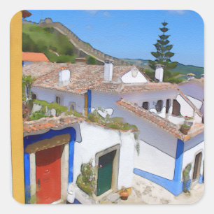 Watercolor village square sticker