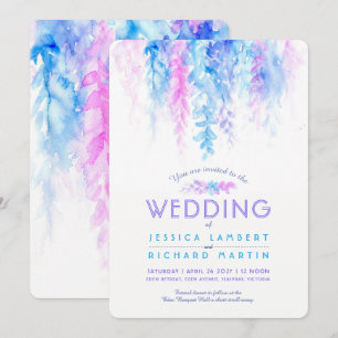 Watercolor vine blue purple wedding invitations
