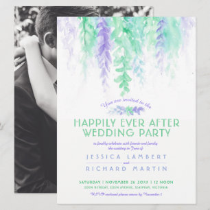 Watercolor vines blue green after wedding party invitation