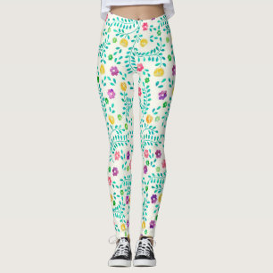 Watercolor Vines & Flowers Pattern Leggings
