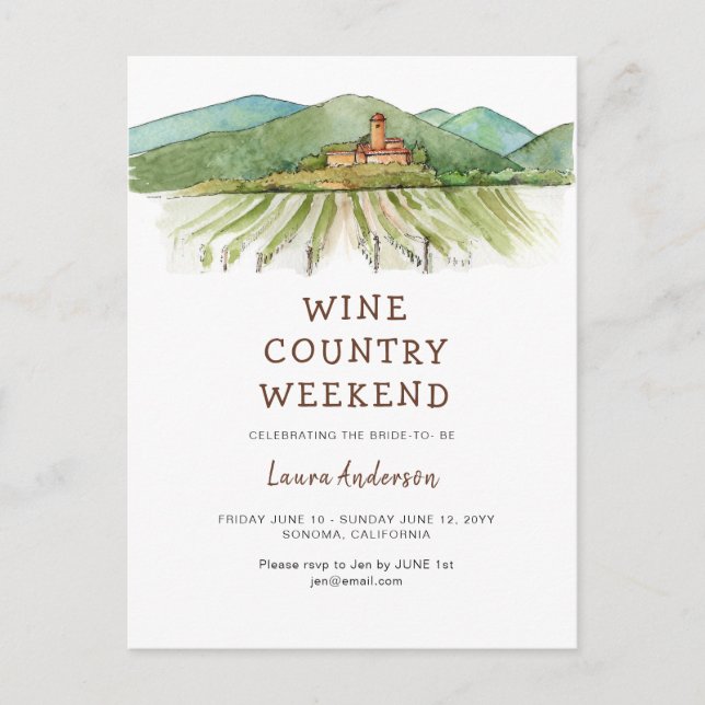 Watercolor Vineyard Bachelorette weekend  Postcard (Front)