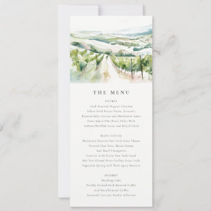 Watercolor Vineyard Landscape Wedding Menu Card