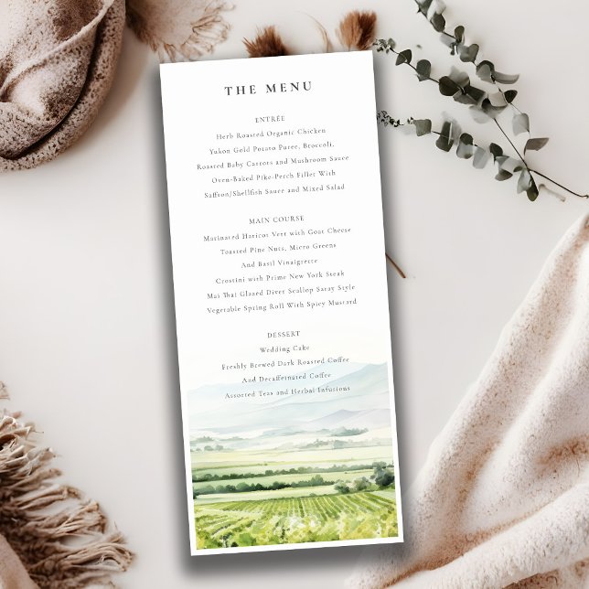 Watercolor Vineyard Landscape Wedding Menu Card (Creator Uploaded)