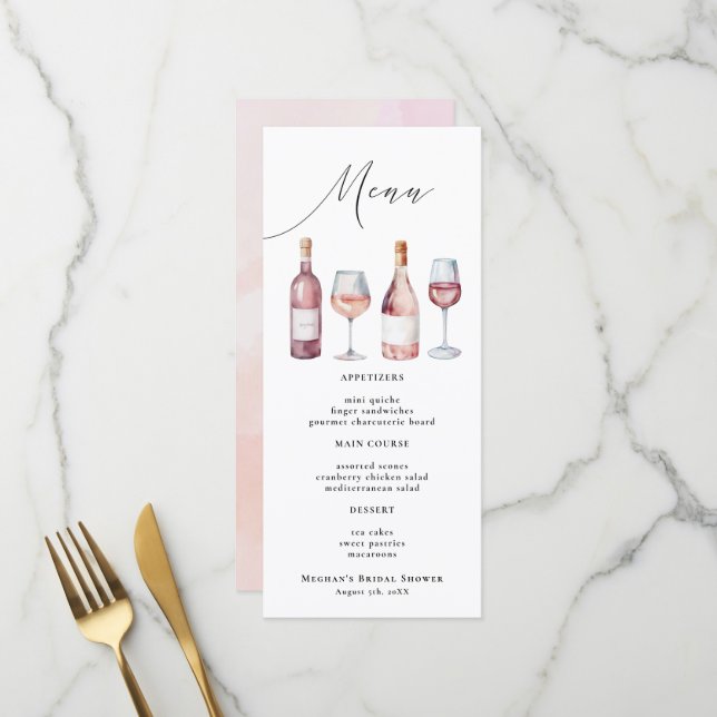 Watercolor Vino Before Vows Wine Menu  (Front/Back In Situ)