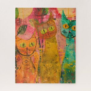 Watercolor Vintage Abstract Cat (2) Jigsaw Puzzle