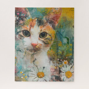 Watercolor Vintage Abstract Cat (3) Jigsaw Puzzle