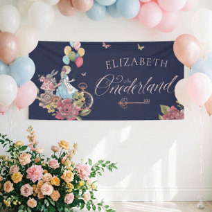 Watercolor Vintage Alice In ONEderland Birthday Banner