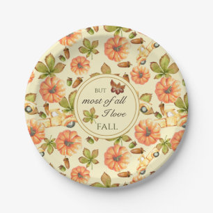 Watercolor Vintage Autumn Pattern Paper Plate