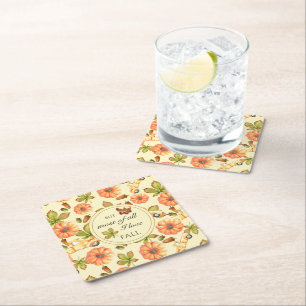 Watercolor Vintage Autumn Pattern Square Paper Coaster