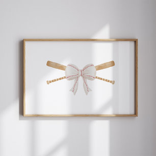 watercolor vintage baseball bat and bow poster