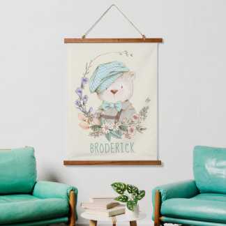Watercolor Vintage Bear Personalized Hanging Tapestry